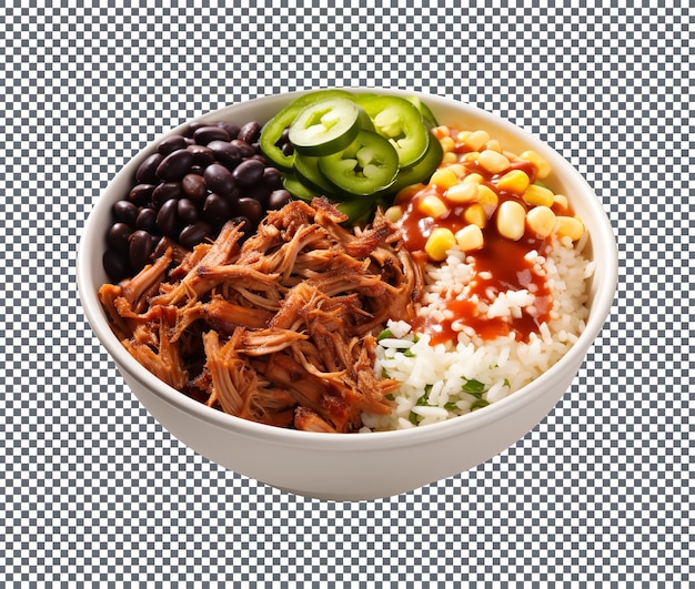 PSD delicious bbq pulled pork burrito on bowl isolated on transparent background