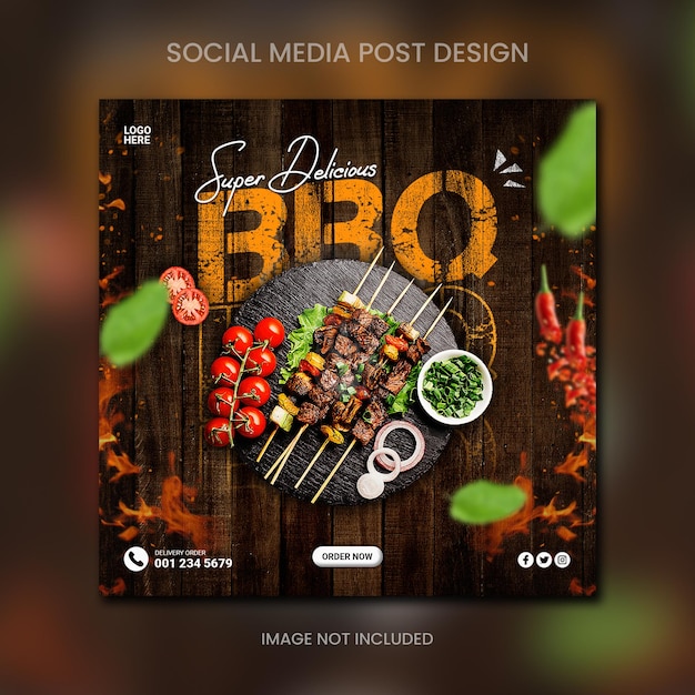 PSD delicious bbq social media post and food instagram banner post design template