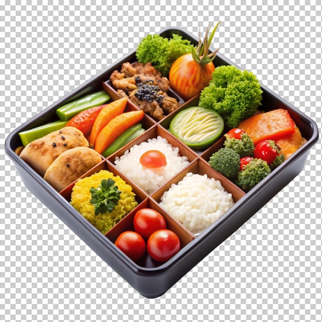 PSD delicious bento box arrangement on transparent background