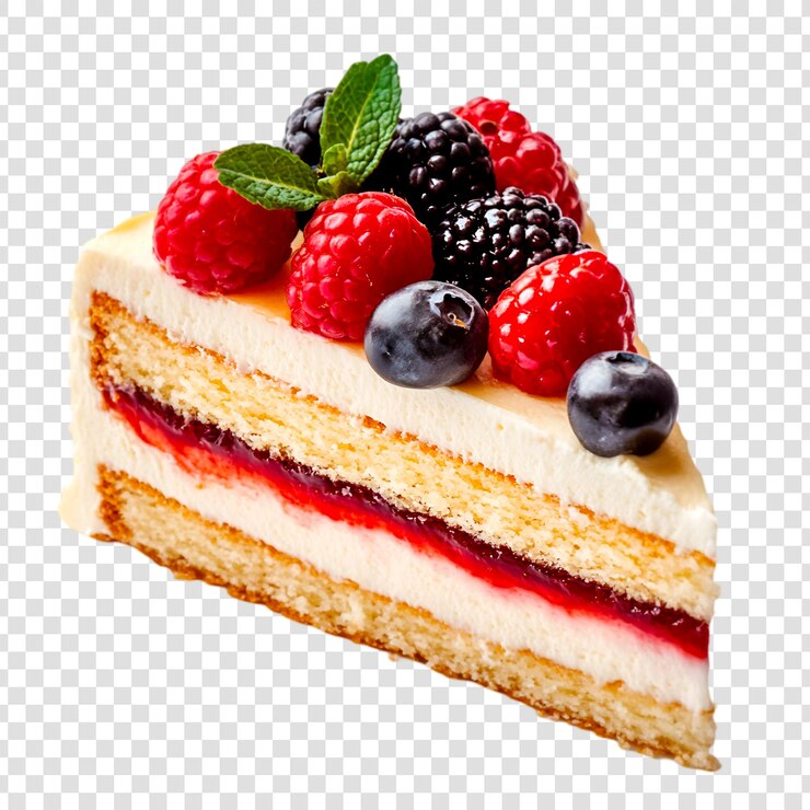 PSD delicious berry cake slice sweet treat bakery dessert raspberries blackberries blueberries cream vanilla sponge cake