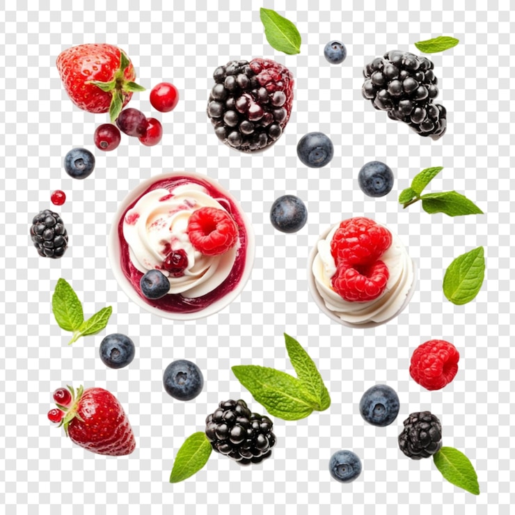 PSD вкусные йогуртные перфекты с свежими фруктами и мятой