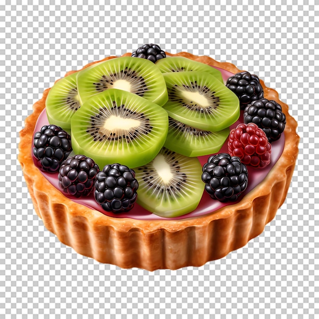 Delicious blackberry and kiwi cake isolated on transparent background