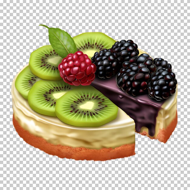 Delicious blackberry and kiwi cake isolated on transparent background