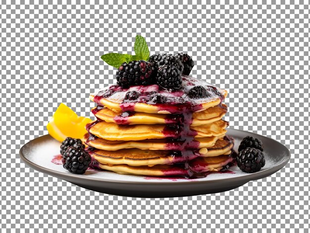 PSD delicious blackberry lemon pancakes stack isolated on transparent background