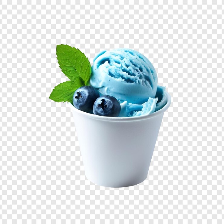 PSD вкусное голубое яблочное мороженое в чашке с мятой