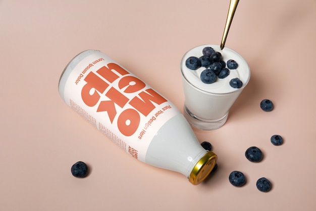 PSD delicious blueberries and yogurt mockup