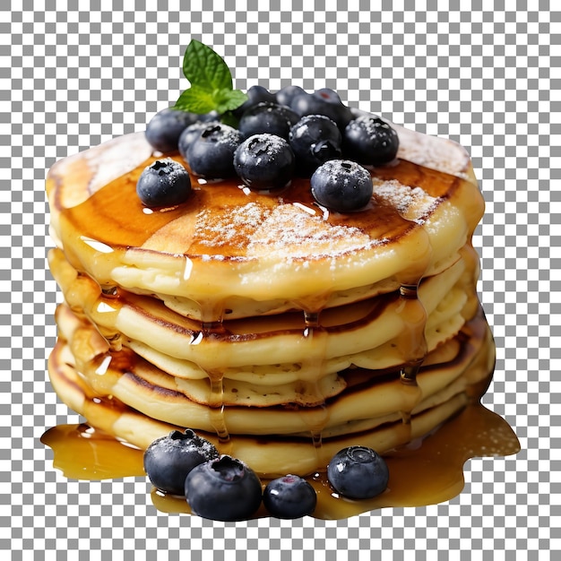 Delicious blueberry pancakes stack isolated on transparent background