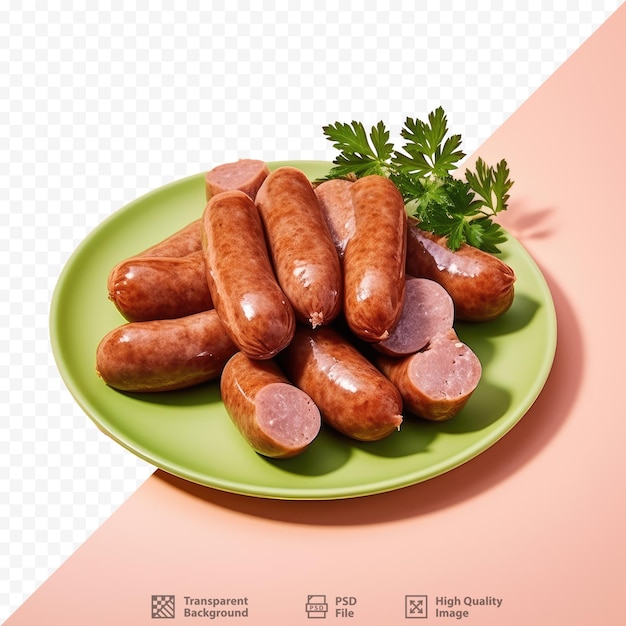 PSD delicious boiled sausage with parsley on transparent background natural