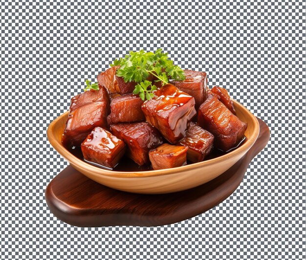 Delicious braised pork belly with fermented tofu isolated on transparent background