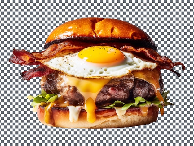 PSD delicious breakfast burger with egg isolated on transparent background