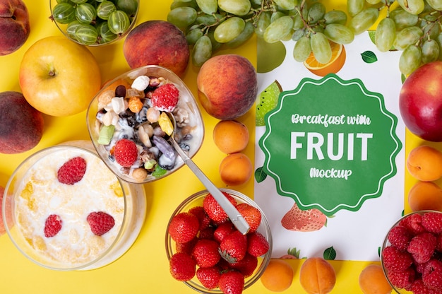 Delicious breakfast fruit boost of energy mock-up