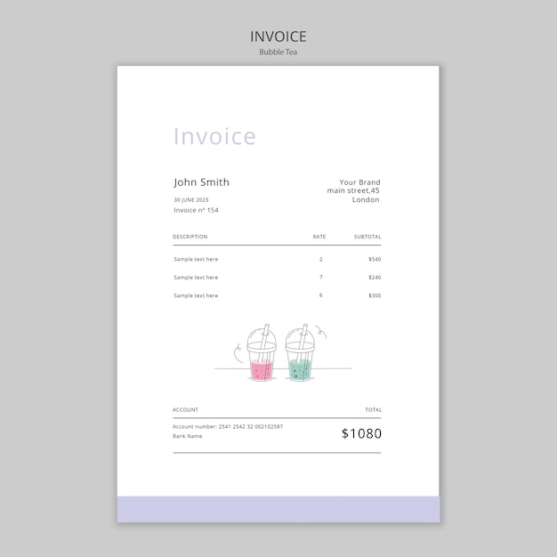 PSD delicious bubble tea invoice template