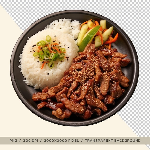 PSD delizioso bulgogi con ricetta di riso cibo coreano