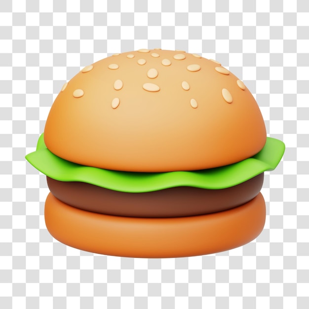 Delicious Burger 3D Icon Isolated Transparent Background