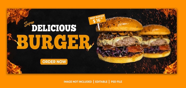 PSD delicious burger banner for social media promotion