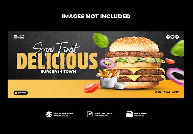 PSD modello di banner per copertina facebook delicious burger