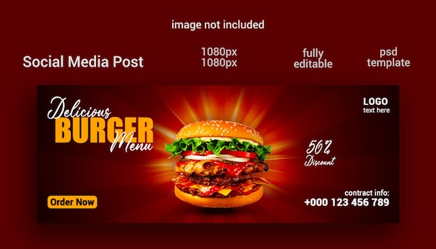 Modello di banner per copertina facebook delicious burger