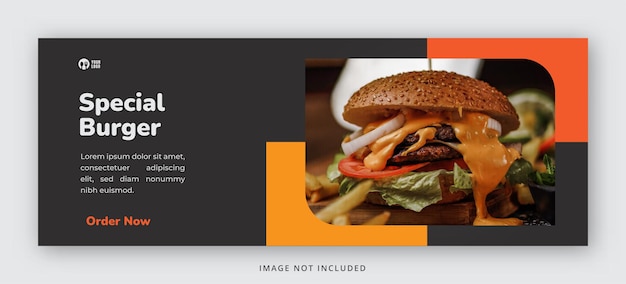Вкусный бургер на обложке facebook и шаблон дизайна веб-баннера Premium Psd
