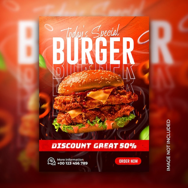 Delicious burger fast food menu poster and flyer social media banner template free psd