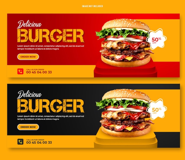 Delicious burger food facebook cover banner template