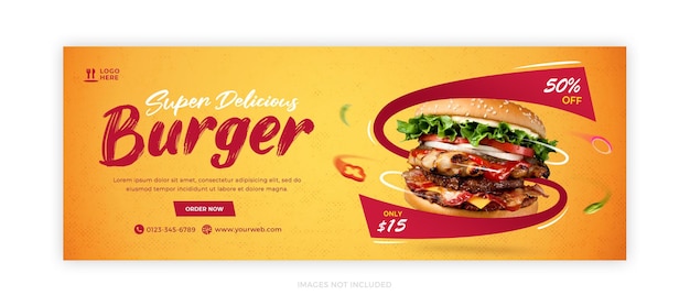 Delicious burger food menu facebook cover or social media web banner template