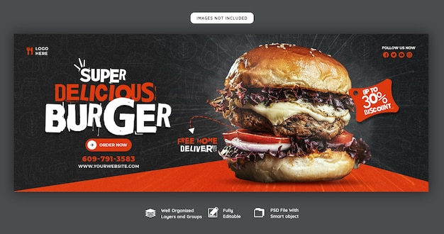 Delicious burger and food menu facebook cover template