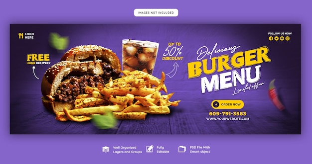 おいしいハンバーガーとフードメニューのFacebookカバーテンプレート