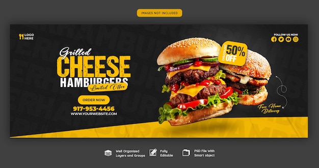 Delicious burger and food menu facebook cover template