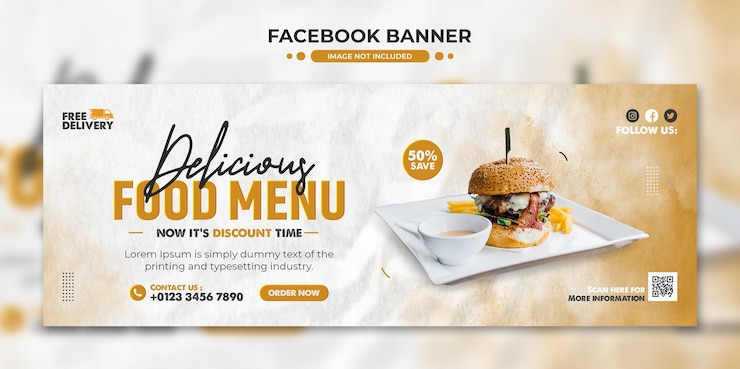 PSD おいしいハンバーガーとフードメニューのfacebookカバーとwebバナーのテンプレート
