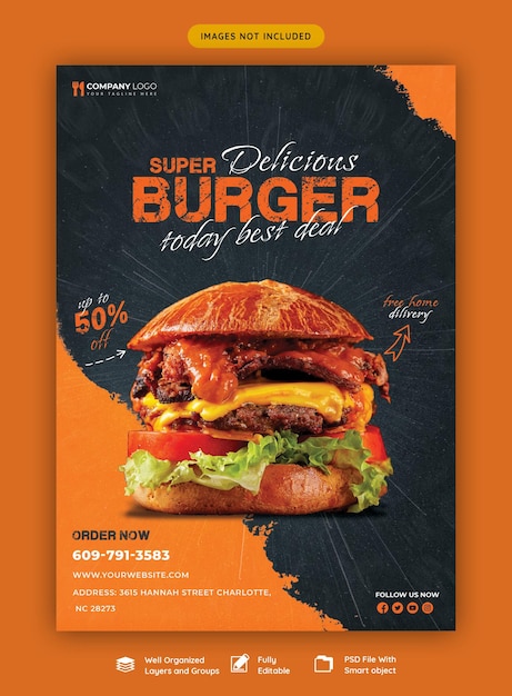 PSD delicious burger and food menu flyer template