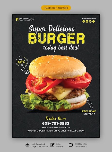 Delicious burger and food menu flyer template