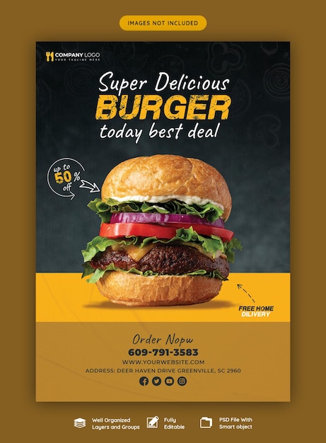 PSD delicious burger and food menu flyer template