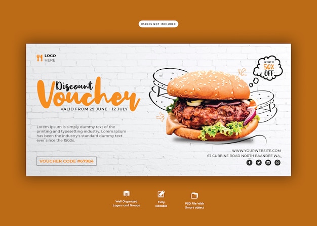 Delicious burger and food menu gift voucher template