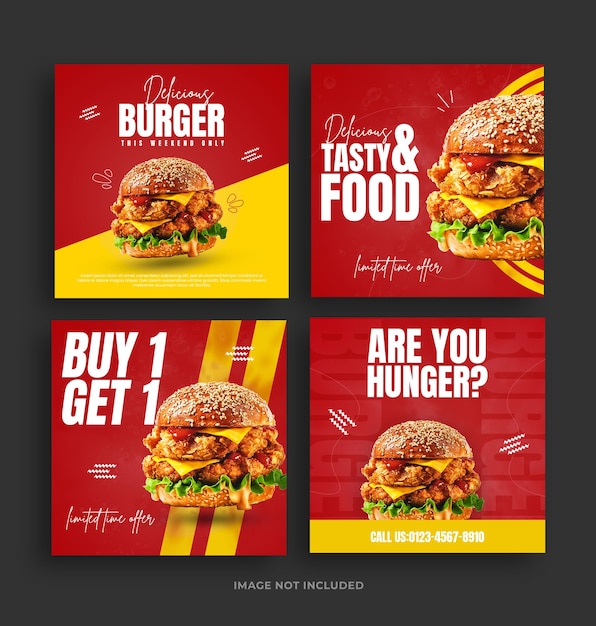 PSD delicious burger and food menu instagram post collection