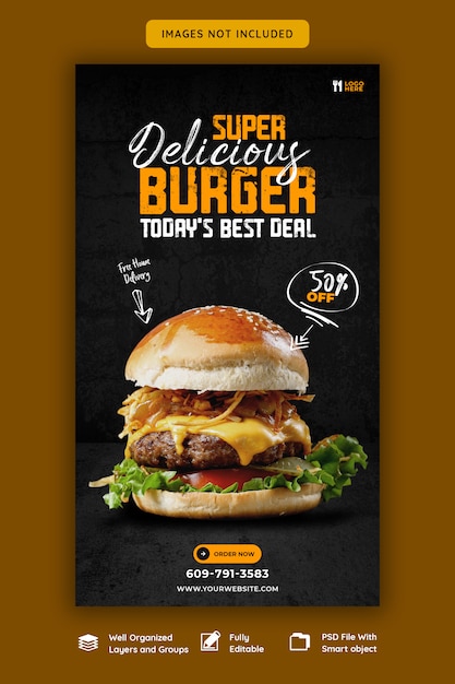 Delicious burger and food menu instagram story template