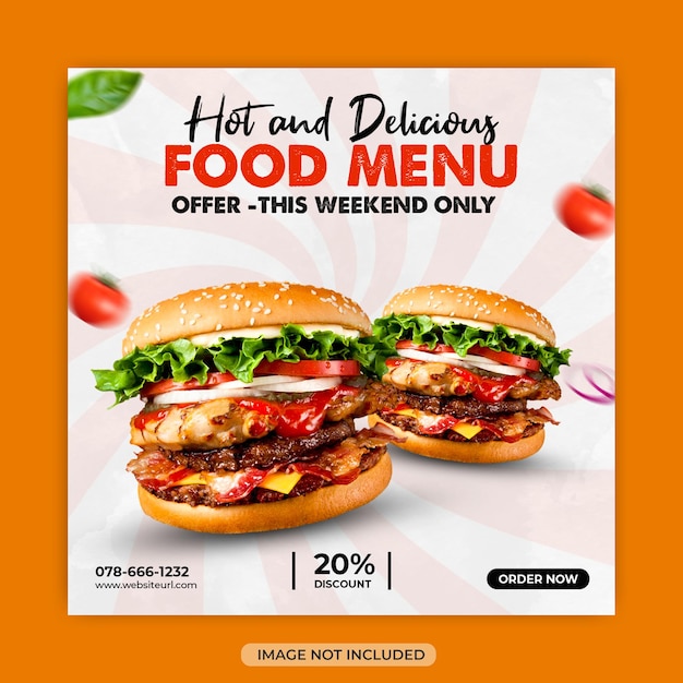 Delicious burger food menu promotion flyer web square banner social media post template