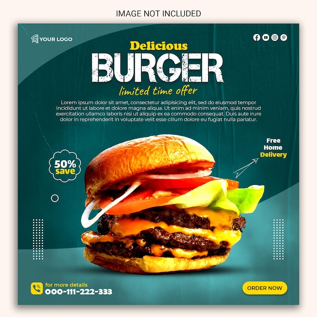 delicious burger food menu and restaurant banner design