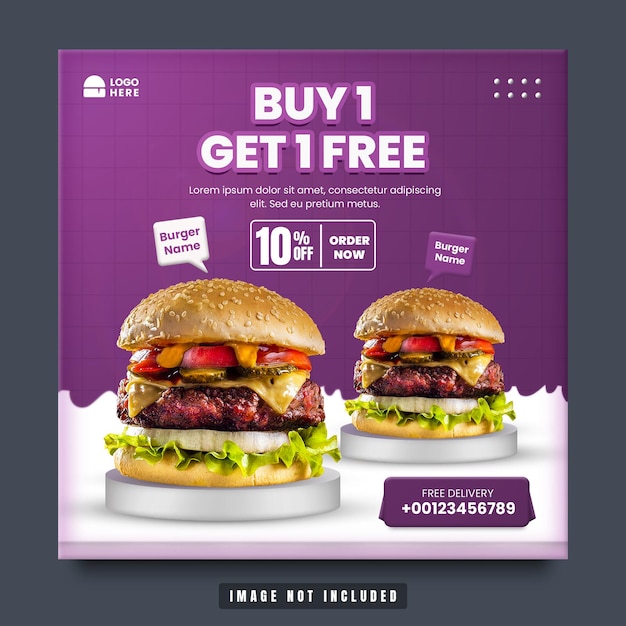 Delicious burger food menu and restaurant flyer promotion template premium psd