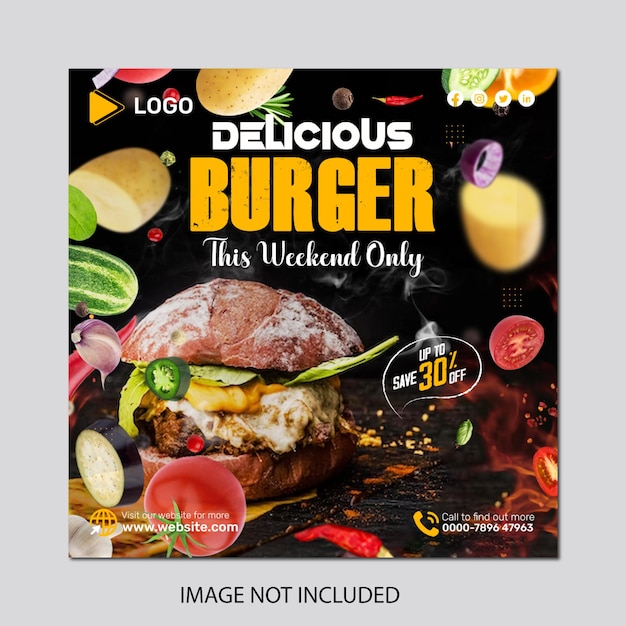 PSD delicious burger and food menu social media banner post design template