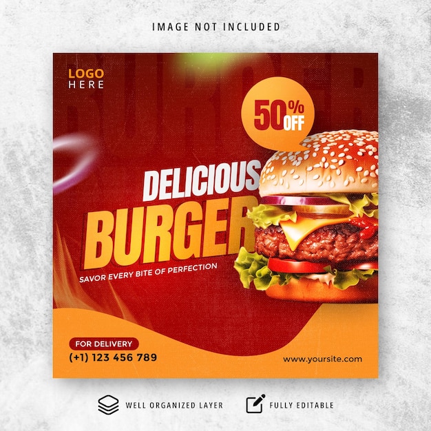 Delicious burger food menu social media banner psd template