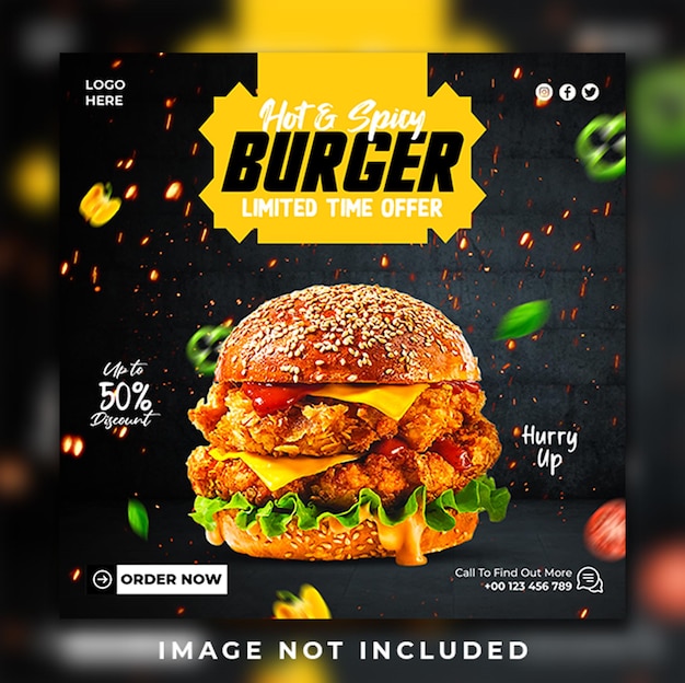 Delizioso hamburger e menu di cibo per i social media banner template design