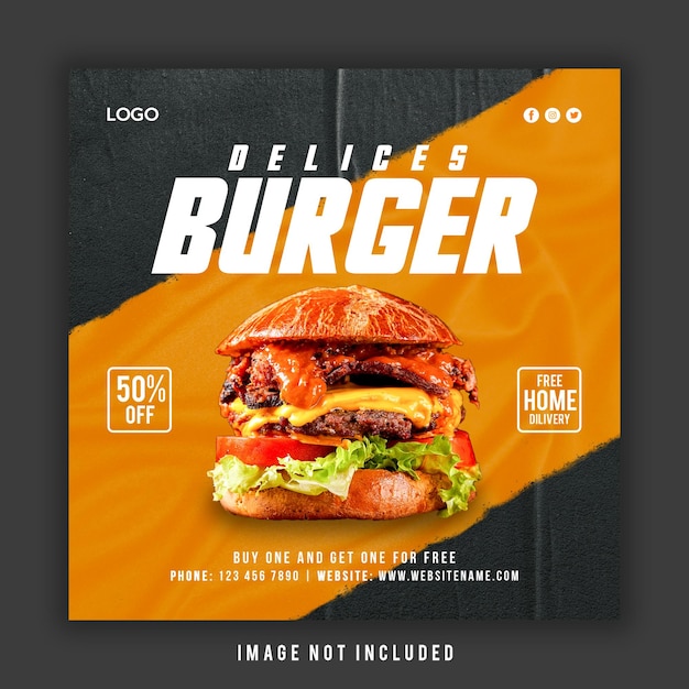delicious burger and food menu social media banner template psd