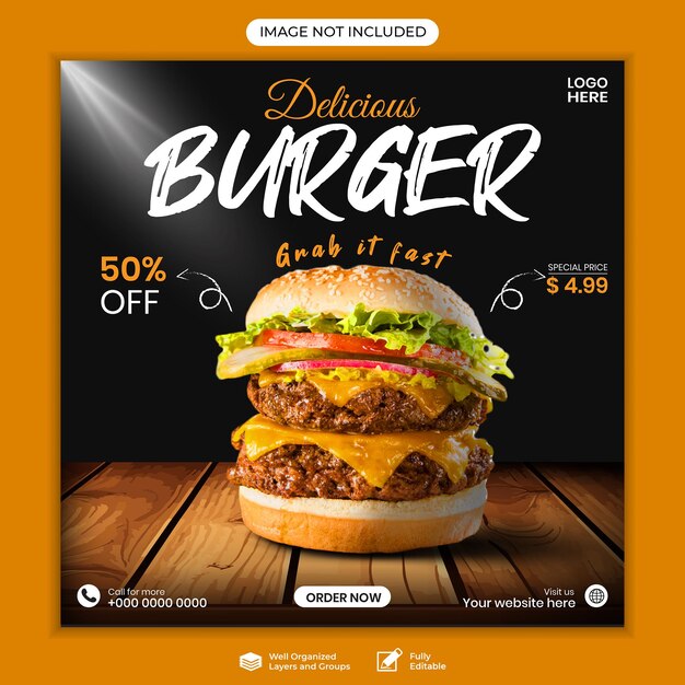 PSD delicious burger and food menu social media banner template