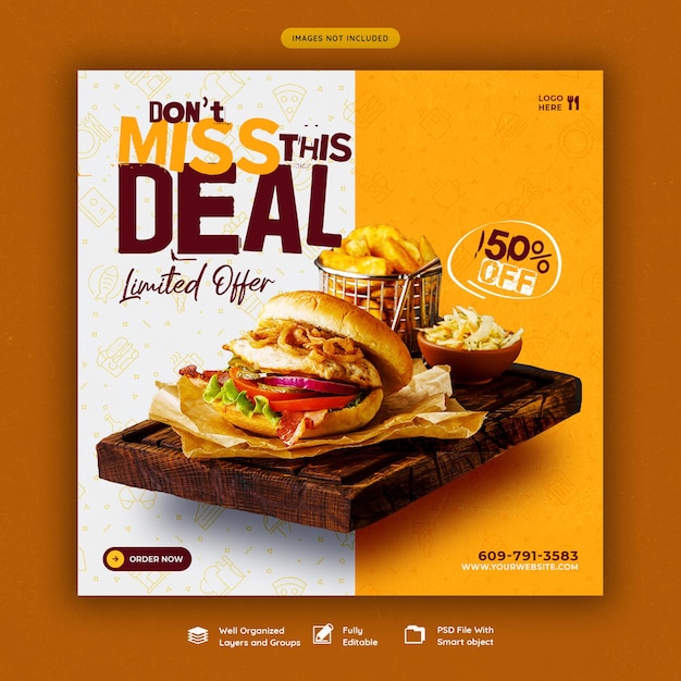 Delicious burger and food menu social media banner template