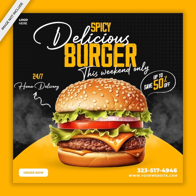 Delicious burger and food menu social media banner template