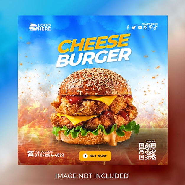 美味しいハンバーガーと食事メニューのソーシャルメディアバナーテンプレート