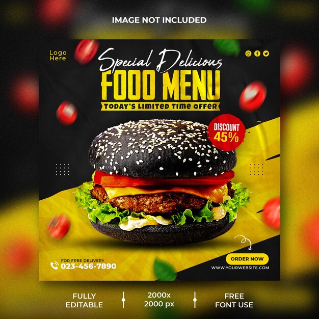 Delicious burger and food menu social media banner template