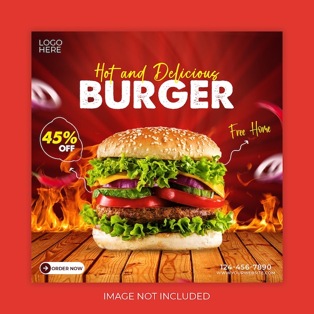 PSD delicious burger and food menu social media banner template