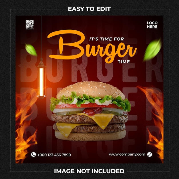 Delicious burger and food menu social media banner template