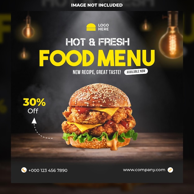 Delicious Burger and food menu social media banner template